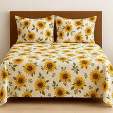 Double Bedspread Printed Fabric Simple 3 Pieces Daily Use - Yellow - View 1