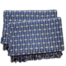 Sofa Throw Blanket, Brick Pattern, 2.20 X 1.60 Meters, Large Size, Sofa Cover Type, Cotton. - Navy Blue With Caramel - View 2