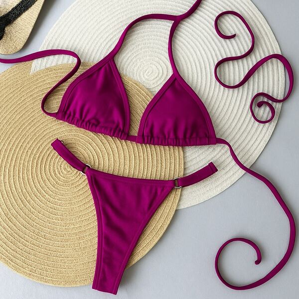 Biquini feminino Maquinha de fita   Simples    Casual  elegante    Nó    Praia  Férias