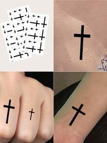 3张/套清新简约十字图案防水临时纹身贴纸 - 黑色 - 查看 8