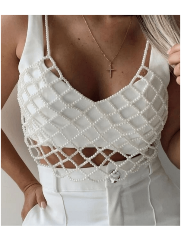 Minimalist Design Pearl Strap Hollow Beaded Body Chain Top, Versatile For Dates And Everyday Wear, Also Suitable As A Women's Gift
