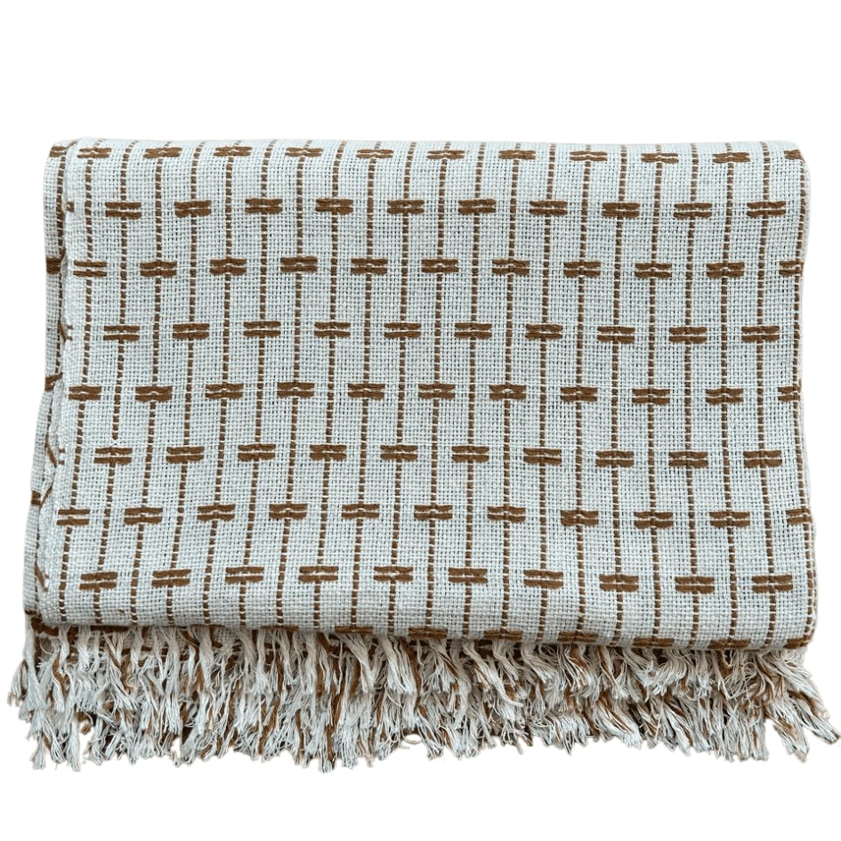 Sofa Throw Blanket, Brick Pattern, 2.20 X 1.60 Meters, Large Size, Sofa Cover Type, Cotton. - Raw With Caramel - View 1