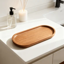 优雅的相思木浴室托盘，圆角矩形设计 - 多功能收纳架，适用于梳妆台、水疗中心和酒店式浴室台面