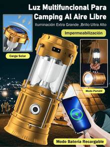 Rechargeable Solar Lamp, LED Camping Lamp, Essential For Outdoor Camping - Gold - View 3