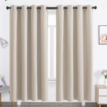 2 piezas Cortinas de chenilla multicolor de doble cara con anillas para barra, 140cm * 240 cm. Totalmente opacas y con protección de la intimidad + Aislamiento acústico y térmico + Resistentes a las arrugas y duraderas. Adecuadas para dormitorios y salones. Versátiles y suaves, con una textura atemporal. - Beis - Ver 2