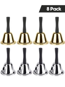 2 件优质金银手铃 - 经典响亮晚餐呼叫铃，适用于婚礼、学校教室、餐厅服务、酒店接待、活动、圣诞派对、游戏之夜和家庭聚会 - 耐用的金属服务铃，铃声清晰，适用于公告、提示和节日庆祝活动 - 彩色 - 查看 19