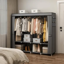 1 Large Portable Closet Storage Wardrobe - Sturdy Steel Frame, Durable Rack, Ample Space, Dust Cover - Perfect For Rental Homes And Basic Bedroom Furniture - Grey - View 3