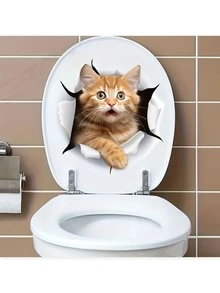 1pc Little Orange Cat Toilet Seat Sticker, Home Bathroom Toilet Tank Decals, Door Stickers, Wall Stickers, Super Cute, Add A Little Fun To Your Bathroom