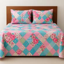 Double Bedspread Printed Fabric Simple 3 Pieces Daily Use - 粉色 - 查看 1