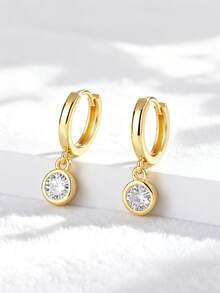 Artepollo 925纯银圆形耳环，14K镀金锆石耳环，低过敏性，不褪色，轻盈舒适，日常佩戴，礼盒包装，高品质珠宝礼品 - 均碼 - 查看 4