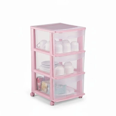 Italhome Cajonera de almacenamiento, ideal para dormitorio, oficina, cocina, baño, lavandería, Organizador con 3 cajones transparentes, cajonera de color rosa