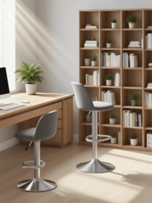 Conjunto de 2 sillas de bar giratorias ergonómicas de estilo moderno y minimalista. Giratorias 360° + ajuste de altura de la silla por elevación hidráulica (83 - 104 cm). Respaldo medio (24 cm de altura) + reposapiés de metal. Base de metal cromado + cuerpo de la silla de 100% polipropileno. Resistente y duradera, soporta una carga de 100 kg. Adecuadas para bares / zonas de desayuno / restaurantes. Cuatro colores disponibles: rosa, blanco, negro y gris. - Negro - Ver 5