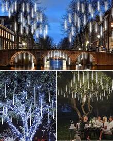 Tira de Luces Guirnalda 262 Luces Digitales Navideñas  LED Max  Efecto meteoro 3 metros  Dosyu Lluvia Serie 8 Tubos 30cm - Blanco Frío - Ver 5