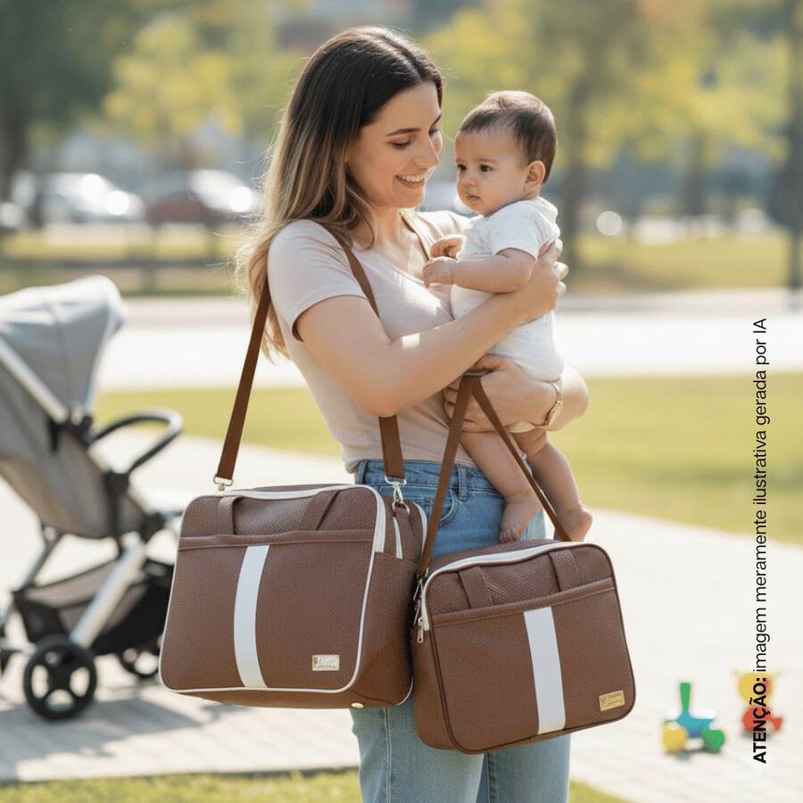 2-Piece Baby Bag Set - Large Medium Size For Girls And Boys - Adjustable Strap - Candy Color - Going-Home Outfit - Camel - View 1