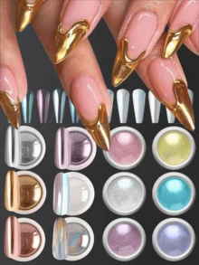 12色炫彩美甲粉，12色全息炫彩镜面美甲粉套装，极光彩虹闪粉美甲粉，适用于美甲设计 - 彩色 - 查看 2