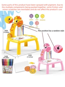 Kids Projection Learning Desk Educational Toy With Lights, Giraffe Drawing Board, Early Childhood Development (Includes Eraser Or Cloth Random),Back To School - Multicolor - View 13