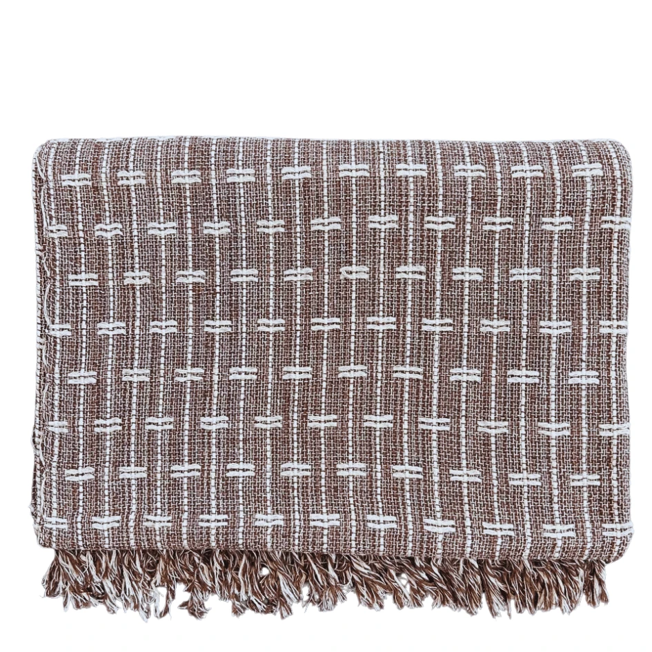 Sofa Throw Blanket, Brick Pattern, 2.20 X 1.60 Meters, Large Size, Sofa Cover Type, Cotton. - 棕色與米色 - 查看 1