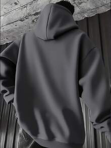 Men's Casual Fashion Street Hooded Sweatshirt With California Print, Kangaroo Pocket And Drawstring, Thermal Lined, Autumn/Winter - Dark Grey - View 2