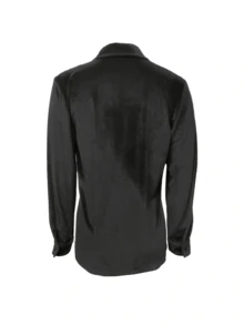 New Women's Velvet Pocket Cardigan, Long Sleeve Casual Fashion Solid Color Elegant Long Sleeve Single-Breasted Shirt - 黑色 - 查看 4