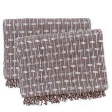 Sofa Throw Blanket, Brick Pattern, 2.20 X 1.60 Meters, Large Size, Sofa Cover Type, Cotton. - Brown Mixed With Raw - View 2