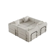 Sofá Cama Chenille 2 en 1 con Almacenamiento en el Reposabrazos, Tres Estructuras Metálicas y Múltiples Opciones de Configuración. Conjunto de Dos Piezas - caqui + chenilla + 4 plazas - Ver 5