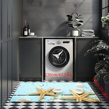 1pc Ocean Coastal Starfish Seashell Bathroom Rug, Non-Slip Washable Standing Mat, Fun Laundry Room Rug, Funny Shower Mat, Home Decor, Bathroom Rug, Bathroom Carpet