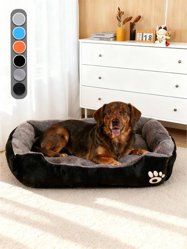 LANGXINGCS 1pc LANGXINGCS Winter Warm Pet Bed, Comfortable Soft Dog Bed With Backrest, Plush Cat Bed With Paw Print Pattern, Suitable For Small, Medium And Large Cats And Dogs