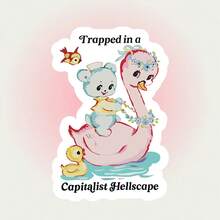 【反资本主义汽车贴纸】复古可爱天鹅熊 | 反资本主义、吃掉富人、社会主义、资本主义地狱景象贴纸 剪贴簿用品 趣味贴纸 笔记本电脑贴纸 Kindle 手机贴纸 - 彩色 - 查看 2