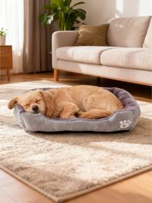 1个LANGXINGCS宠物床，带靠背，柔软毛绒，爪印图案，轻便透气方形宠物垫，适合中小型猫狗，真空包装，床垫需48小时恢复原状 - 彩色 - 查看 5