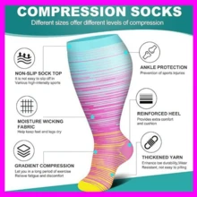 3 Pairs Of Black/White/Grey (With Heel) Plus Size Compression Socks, Extra Large Over-The-Knee Support Circulation Socks, Wide Small Calf Sports Pressure Socks Over The Knee - 三件裝 - 黑/白/灰(鞋跟) - 查看 3