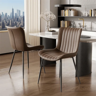 Blue PU Dining Chairs, Set Of 2 – Modern Faux Leather Armchairs