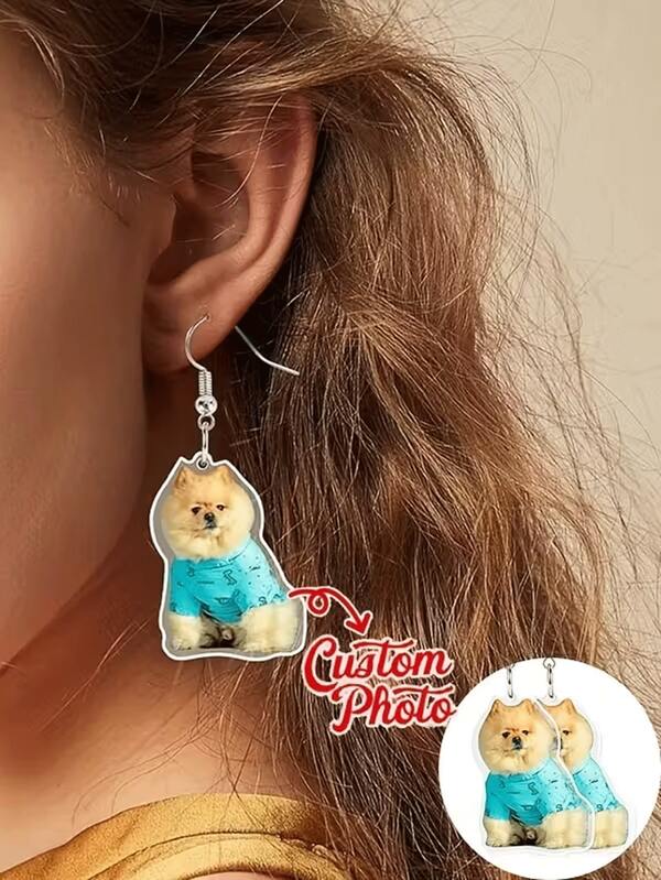Customized Engraved Photo Acrylic Earrings - Personalized Memorial Jewelry, Bohemian Punk Style Spring Pet & Family Photo Earrings For Women, Perfect Gift For Pet Lovers, Mother's Day, Anniversary, Graduation, Unique Handmade Design