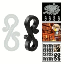 Conjunto de 120 ganchos para decoração de Natal, ideais para pendurar luzes de Natal em ralos, telhados e cordas, além de organizar cabos e outros elementos de iluminação. Em formato de S, feitos de plástico ABS, leves, não autoadesivos, sem necessidade de furar, resistentes aos raios UV e disponíveis nas cores preto e transparente.