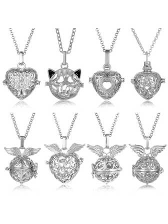 1pc Versatile Fashion Hollow Wing Heart Flower Drip Oil Cat Locket Pendant, DIY Necklace Bracelet Aromatherapy Oil Diffuser Charm