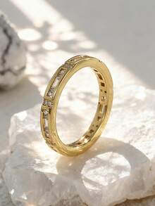 Charm-In 1pc Women's Cubic Zirconia Embellished Everyday Commute Ring - Gold - View 4