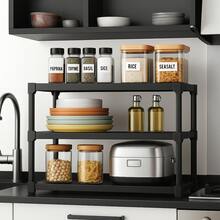 3-Tier Multifunctional Kitchen Rack, Simple Design Storage Shelf - Black - View 2