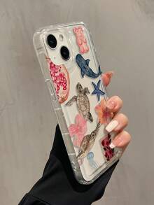 1 pièce Coque de téléphone antichoc en TPU à couverture intégrale avec graphique de tortue, étoile de mer, fleur, ours, compatible avec Apple 16, 15, 14, 13, 12, 11 Pro Max, Série, version internationale, pas la version domestique - Multicolore - Voir 4