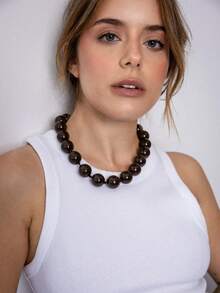 1 pieza Collar hecho a mano de estilo bohemio retro con cuentas geométricas redondas de acrílico, cuerda anudada y broche de metal, adecuado para la playa, vacaciones, regalo - Collar con cierre de marinero anudado a mano en resina de aleación - Ver 8