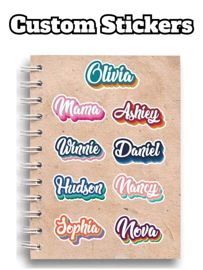 1/12/24/36/48/60 unidades, Adesivos personalizados para garrafas de água, Etiquetas adesivas com nome personalizadas, Adesivos com nome personalizáveis, Presentes de aniversário, Letras com projeção em 4 cores, Cadernos, Computadores, Decoração de quartos, Material escolar, Aniversários, Dia dos Professores, Escola, Meninos, Meninas, Mães, Família, Mudança