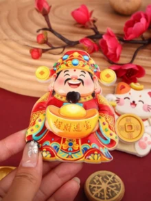 4个摇头财神冰箱贴，旋转装饰品，招财纳福，2025新年节日装饰贴纸，旋转招财猫，乔迁小礼物，家居装饰，祈福礼品，招财纳福礼物，创意礼品，家居小挂件，新年小装饰品 - 彩色 - 查看 5
