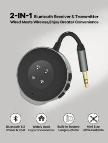REMAX 二合一蓝牙接收器/发射器；小巧便携适配器，带降噪麦克风，适用于家庭音响/车载音响/电视/有线耳机/有线音箱；免提通话；家庭音响；3.5mm AUX蓝牙车载适配器；旅行必备车载配件；实用汽车配件 - 灰色 - 查看 2