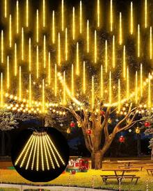 Tira de Luces Guirnalda 262 Luces Digitales Navideñas  LED Max  Efecto meteoro 3 metros  Dosyu Lluvia Serie 8 Tubos 30cm - Blanco Cálido - Ver 1