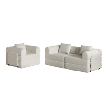 Sofa Bed Set - Khaki + Chenille + 3 Seat - View 5