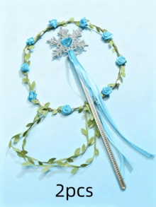1 Set Headband With Flower Wreath, Snowflake Ribbon, Magic Wand Prop Set (Suitable For Festivals, Performances, Parties, Weddings, Decorations) - Multicolor - View 14