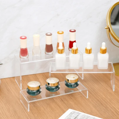 1 Set Transparent Acrylic Storage Rack, 3-Piece Multi-Layer Organizer For Jewelry, Figurines, Cosmetics, Kitchen Spice Jars, Home Decor, Cups, Plants - Keeps Desk/Room Tidy And Stylish