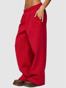 Women's Wide Leg Sweatpants Elastic Waist Low Rise Solid Color Pants Causal Lounge Trousers With Pockets Baggy Pants Athletic Jogger Workout Pants Y2k Track Pants Streetwear - 紅色 - 查看 2