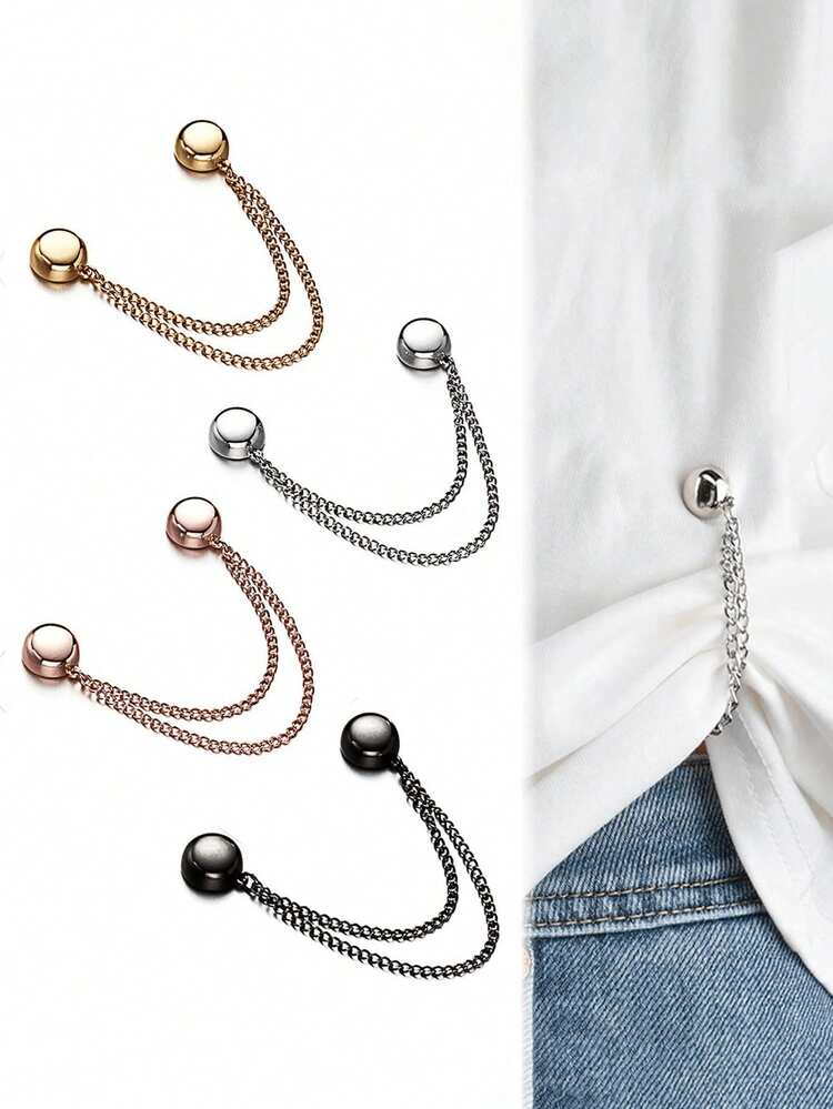 1pc Strong Alloy Multi-Functional Magnetic Clips With Chain - Non-Slip Invisible Anti-Exposure Hem Tightener For T-Shirt Neckline Pant | Daily Casual Fashion Accessory - Multicolor - View 1