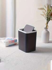 1pc Mini Trash Can With Lid,Small Desktop Garbage Can,Mini Plastic Waste Bin,Rotating Lid Design To Prevent Odor Leakage, Small Garbage Container For Office, Bedroom,Bathroom, Coffee Table, Office, Living Room, Kitche - Multicolor - View 9