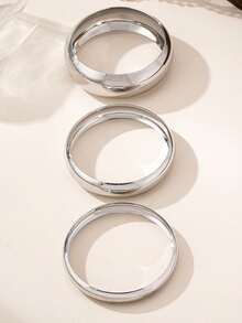 Set de 3 piezas de brazaletes anchos de metal plateado con diseño geométrico exagerado y vintage, adecuado para uso diario y como regalo - Plata 3 - Ver 7