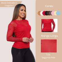 Women's Tulle Blouse With Long Sleeves And Versatile See-Through - 紅色 - 查看 2